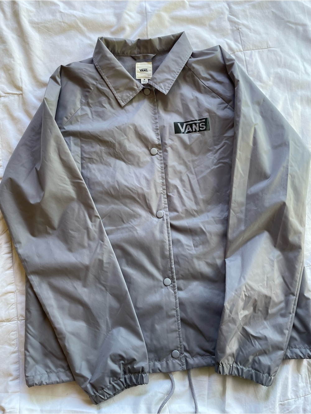 Vans Gray Coach Windbreaker Jacket with Logo Patch Size Medium